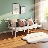 FetiNes Tagesbett Bettgestell 90x190 cm Bett, Metal Wasserdicht Familienbett Gästebett Metallbett Jugendbett Einzelbett Sofabett für Schlafzimmer Wohnzimmer passend, Weiß