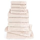 Pure Label 10-TLG. Handtücher Set mit Aufhängeschlaufen aus 100% Baumwolle, saugstark und weich - 2X Badetuch (70x140 cm) 4X Handtuch (50x100cm) 4X Gästetuch (30x50 cm), Creme