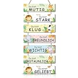 KAIRNE Tier Bilder für Babyzimmer,Wanddeko Kindzimmer Mädchen Jungen,Tier Holzschild mit Spruch,Inspirierende Zitate Kinder Wandbild mit Spruch,Waldtiere Safari Tiere Poster für Babyzimmer Deko