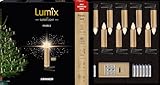 Lumix® SuperLight Pearls Mini von KRINNER kabellose LED Christbaumkerzen Weihnachtsbaumkerzen 12er Basis-Set Gold glänzend 9cm warmweiß inkl. Fernbedienung 78128