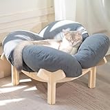 CheerPals Erhöhtes Katzenbett Blumenform, 55cm L&W Großes Katzensofa, Stilvoll Katzenstuhl mit Hochelastischer Weich Kissen, Katzenmöbel zum Schlafen für Alle Katze