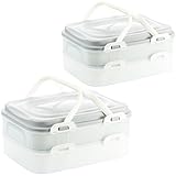 LIVINJA Kuchen Transportbox & Cupcake/Muffin Transportbox - 2er Partycontainer, Kuchenbehälter mit praktischem Hebeeinsatz, Clickverschlüssen & Tragegriffen, 2 Etagen, 40x30x18cm, Made in EU, Grau