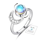 ADRAMATA 925 Sterling Silber Angst Ring für Damen 18 Karat Weiß Plattierter Mondstein CZ Offener Ring für Anti Stress Verstellbarer Stern Mond Spinner Ring Fidget Ring für Anti Stress Damen