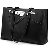 LOVEVOOK Laptoptasche Damen 15,6 Zoll, Handtasche Damen Arbeitstasche Lehrertasche Groß, Wasserdicht Shopper Tasche Schultertaschen Aktentasche Umhängetasche Tote Bag für Business Schule, Schwarz