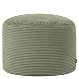 Icon Milano Hocker, Salbeigrün, Flauschiger Cord Stoff, Sitzsack Cord, Sitzpuff Hocker mit Füllung, Fußhocker für das Wohnzimmer, Deko Wohnzimmer