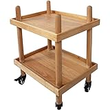ZQNDFAC Teewagen Nordic Cart 2-lagiger Rollwagen Speisewagen Holzhalterung Massivholztablett 4 Universalräder mit Feststellrädern Beistellwagen