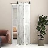 92cm/3FT Bifold Schiebetürbeschlag Schiebetüren Schiebetürsystem Komplettset Laufschiene Rollen Set Schwarz für 2 Holztür 43cm Top Mount T Rad