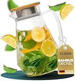 CLIDOR ® Wasserkaraffe I 1,5 Liter I verstärkte Glasstärke I Karaffe für Heiß- & Kaltgetränke geeignet I Tropffreier Ausguss I moderne Glaskaraffe I Teekanne Glas I robuste Glaskaraffe mit Deckel