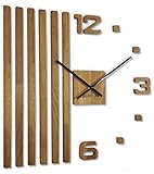 3D Wanduhren DIY Holz Eiche Lamellen große Wanduhr 60 cm 3D Wanduhr Modern Design EKO Wanduhren Wandtattoo Dekoration Uhren für Büro Wohnzimmer Schlafzimmer Dekoartikel Quarzuhr (Schwarze Zeiger)