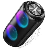 Hupoaf Bluetooth Lautsprecher mit Licht, Neues Musikbox Tragbarer Bluetooth Box mit 52mm Durchmesser Dual Lautsprecher, Tiefer Bass, IPX7 Wasserdicht Outdoor Speaker für Reisen/Party/Strand【2025】