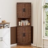 BonVache Küchenschrank Hoch, Eckschrank, Badezimmerschrank Schmal, Eckregal mit 4 Türen und 5 Ablageflächen, 165cm Aufbewahrungsschrank Holz, Hochschrank für Küche, Wohnzimmer, Esszimmer, Braun