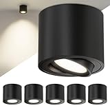 Scandinavian home LED Aufbauspot 6er Set inkl. LED Modul 230V Dimmbar, Warmweiß 3000K, 470lm, CRI 90+ I Deckenspots Aufputz Ø80x65mm I Spots Deckenleuchte Flach I Aufbaustrahler Schwarz