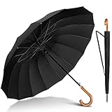 NINEMAX Regenschirm Groß Sturmfest,Stockschirm mit Holzgriff für Herren Damen,Stabiler 16 Knochen Automatik Öffnen für 2 Personen(Schwarz)