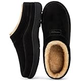 HomeTop Herren Mokassin Hausschuhe Weiche Warme Rutschfeste Memory Schaumstoff Innen Pantoffeln mit flauschigem Futter Schwarz,44-45 EU
