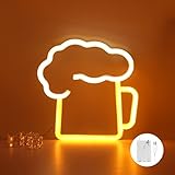 LUFEIS LED Leuchtreklame Bier, LED Neonlicht Zeichen Licht, Neonlicht 3D Wanddeko, Batterie Oder USB Powered Weißes Gelbes Neonschild für Bar Pub Nachtclub Store Weihnachten Festival Party Sign