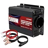 LVYUAN 500W Wechselrichter 12V auf 230V Spannungswandler, Stromwandler mit Dual-USB-Anschluss und EU-Steckdosen, Inverter