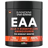 Bandini® EAA Aminosäuren Komplex | 480 vegane Amino Tabletten mit 9 verschiedenen Aminosäuren | Essential Amino Pre Post Workout aus pflanzlicher Fermentation | Hochdosiert, laborgeprüft, GVO-frei