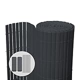 VOUNOT PVC Sichtschutzmatte 90 x 300 cm Verstärkung Innen, Sichtschutz für Garten Balkon Terrasse Zaun, Sichtschutzzaun Balkonverkleidung Windschutz, Grau
