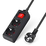 Aigostar Steckdosenleiste 2-fach mit Schalter Tischsteckdose Kindersicherung 1,5m Kabel, Schwarz