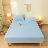 LSZHBSL Jersey spannbettlaken 160 x 200 + 30 cm Voll atmungsaktiver Bettlaken mit Kissenbezug Nässeschutz Spannbetttücher für Hohe Matratze bis 30 cm