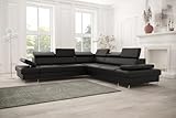 Friderik Ecksofa Galaxy MAX mit Schlaffunktion & Bettkasten – Kunstleder MADRIT, verstellbare Kopfstützen & Armlehne (Schwarz, Rechts)