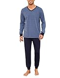 Bresdk Schlafanzug Herren Lang Winter Pyjama Set Männer Warm Nachtwäsche Hellblau L