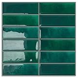 DEWOO Fliesenaufkleber Klebefliesen Küche Fliesenfolie Selbstklebend Metro Fliesen Rechteckige Wandverkleidung Dunkelgrün Grün, 10-Stück (30.5 x 30.5 cm)