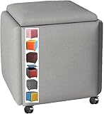Stapelbarer Ottoman-Fußhocker Stuhl, 5-in-1 gepolsterter Sitzwürfel mit Rollen, vielseitige Fußstütze und Schuhbank