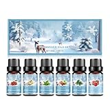 Ätherische Öle Set 6x10ml, Duftöl Set, Ätherische Öle Set für Diffuser und Luftbefeuchter, Naturrein Aromatherapie Duftöl, Cranberry, Vanille, Zimt, Zeder, Apfel,Pfefferminze