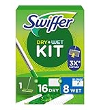 Swiffer Bodenwischer Dry & Wet Starter-Set, 1 Stab, 16 Trockene, 8 Feuchte Bodentücher, Für Eine Schnelle & Einfache Reinigung von Hartböden