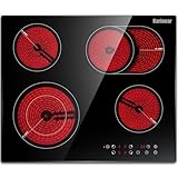 Karinear Glaskeramikkochfeld 4 Platten, Kochfeld Keramik Autark mit Doppelter Ausziehbarer Zone, Touch-Bedienelemente, Timer, Sicherheitsverriegelung, 6600 W, Herdplatte 60 cm Einbau, 240V