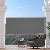 HOMEDEMO Seitenmarkise ausziehbar, 120 x 300 cm Anthrazit, Sichtschutz Sonnenschutz Markise, Windschutz Wasserdicht Seitenzugmarkise, Seitenrollo für Balkon, Terrasse, Garten