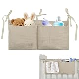 Babybett Organizer Hängend,2-in-1 Baby Kinderzimmer Organizer,Betttasche Spielzeugtasche,Aufbewahrungstaschen Betten,Geeignet Windeln Kleidung Spielzeug,Khaki