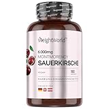 Montmorency Sauerkirschen Kapseln 6000 mg (50:1) - 180 Vegane Kapseln - 3 Monate Vorrat - 120 mg Sauerkirsch Extrakt - 2 Kapseln pro Tag - Prunus cerasus - Montmorency Kirschpulver - WeightWorld