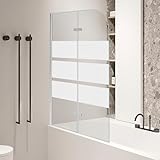 Jiubiaz Duschwand für Badewanne 100x140cm, 2-teilig faltbare Glas Duschwand, 6mm EGS Sicherheitsstreifen Badewanne Bildschirm, duschkabine Zubehör, weißer Streifen