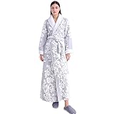 MJGkhiy Bademantel für Damen, Fleece, Winter, lang, warm, Plüsch, weich, Plüsch, Nachtwäsche, Flanell, Morgenmantel mit Taschen und Gürtel, Loungewear für Spa, Hotel, Reisen, grau, 50