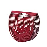 XYNM Handtasche Bambusbeutel Für Frauen Sommerstrohbeutel Holz Strandversand Korb Griff Handtaschen Handtaschen-rot-l