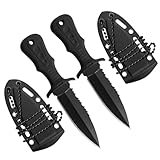 ZhongShuang 2Pcs Neck Knife,Messer Outdoor Ketten Messer Outdoor Messer Gürtelmesser Edelstahl mit Gezackt mit Kunststoffscheide und Kugelkette für den Einsatz im Freien Selbstverteidigung
