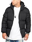 behype. Herren warme Winterjacke mit Kapuze Steppjacke Puffer-Jacke J14-Schwarz-M