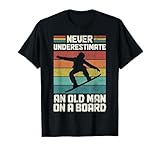 Unterschätzen Sie nie einen alten Mann auf einem Snowboard Lustige Vintage T-Shirt