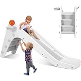 PRMTYUP Freistehende Kinderrutsche, Baby Spielset Mit Langer Schräge, Kleinkindrutsche, Sichere Geschlossene Treppe, Für Jungen Und Mädchen Zum Geburtstag, Indoor-Spielplatz,Weiß