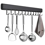 Naapesi Hakenleiste Küche Ohne Bohren, 50CM Küchenleiste Selbstklebend mit 10 Beweglichen Haken, Küchenstange Küchenreling aus Aluminium für Küchenutensilien, Schwarz, Platzsparender Utensilienhalter