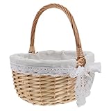 LALADEFIEE Handgewebter Rattan Aufbewahrungskorb mit Stofffutter Ovaler Brotkorb mit Griff Multifunktionaler Obstkorb für Haushalt und Picknick