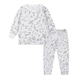 Zannycn Kinder Mädchen Jungen Pyjamas Cartoon Druck DIY Handbemaltes Homewear Set Schlafanzüge Zum Ausmalen Hausanzug Locker Und Bequem Pyjama Pyjama Set Für Jungen Mädchen