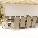 qohoio 11-TLG. Garten-Essgruppe mit Kissen GartenmöBel Set Gartenset Tisch Und StüHle Essgruppe Outdoor Beige Poly Rattan - 3277585