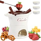 Domigard Keramik Schokofondue-Topf-Set, 2-in-1 Fondue-Set aus Keramik für Schokofondue & Käsefondue | Komplettset mit 4 Teelichtern & 4 Edelstahlgabeln | für Haus, Restaurant und Café