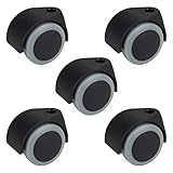 Dörner + Helmer Drehstuhl-Rollen, 5er-Set, Bürostuhl, 50mm x 54mm, 120kg Tragkraft, 10mm Rückenloch, Kunststoff, Grau/Schwarz