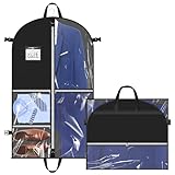 Hejo Kleidersack mit Fächern, Anzugtasche, 110×60cm Mehrfach-Taschen Faltbar Kleiderbeutel, Staubdichte Anzug Schutzhülle mit 5 Klare Taschen, Garment Bag für Anzug Mantel Jacke Kleid (Schwarz)