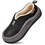 EverFoams Herren Kunstleder Hausschuhe mit Memory Foam für Indoor Outdoor Schwarz,43 EU