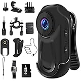 Orifesio 360° Mini Action Cam, 1080P Bodycam Körperkamera mit 64 GB Speicherkarte und 0,85-Zoll-Display,120° Weitwinkel POV Action Kamera, Helmkamera, Motorrad Kamera, für Reisen, Outdoor